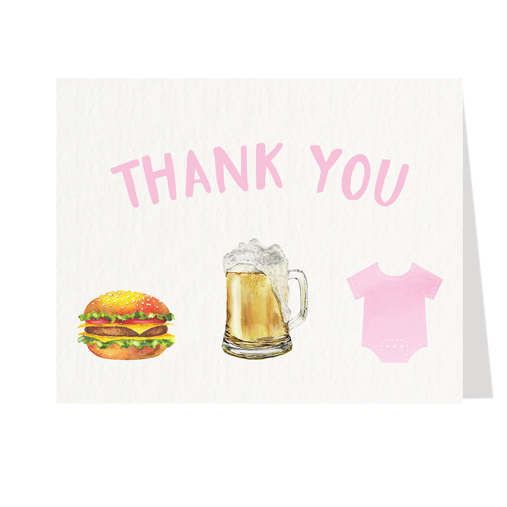 Burgers Beer and Babies Thank You Cards