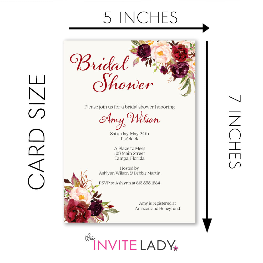 Burgundy Blooms Bridal Shower Invitation