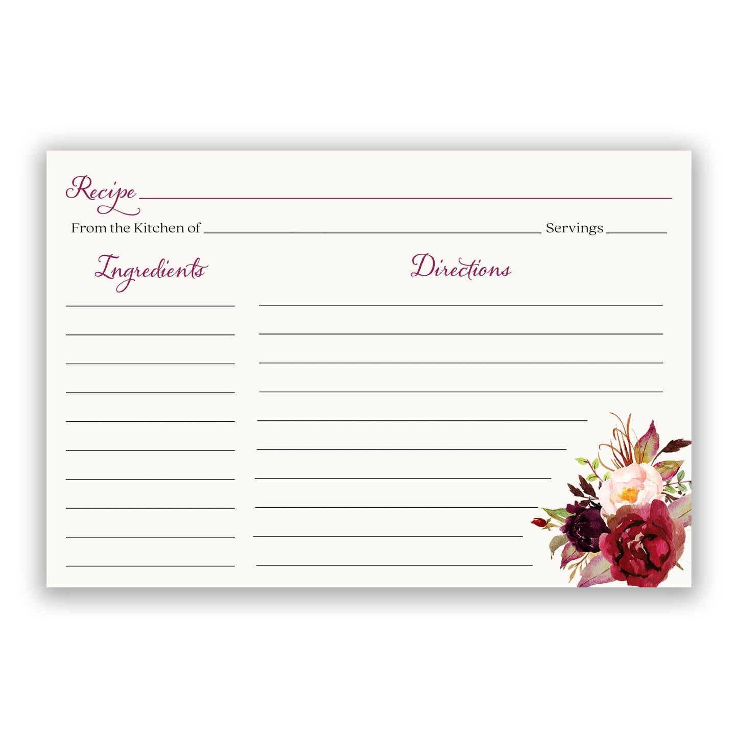 Burgundy Blooms Recipe Cards