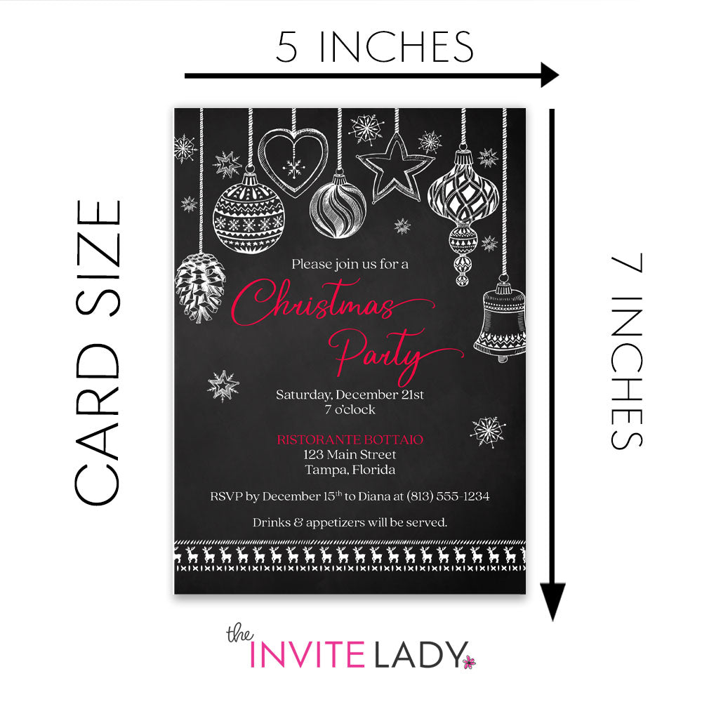 Chalkboard Ornaments Christmas Party Invitation