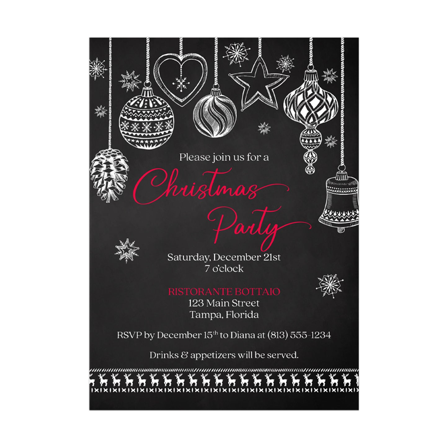Chalkboard Ornaments Christmas Party Invitation