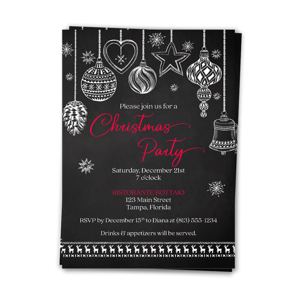 Chalkboard Ornaments Christmas Party Invitation