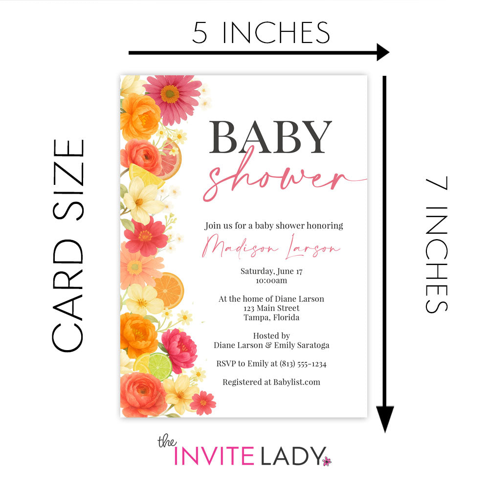 Citrus Wildflower Baby Shower Invitations