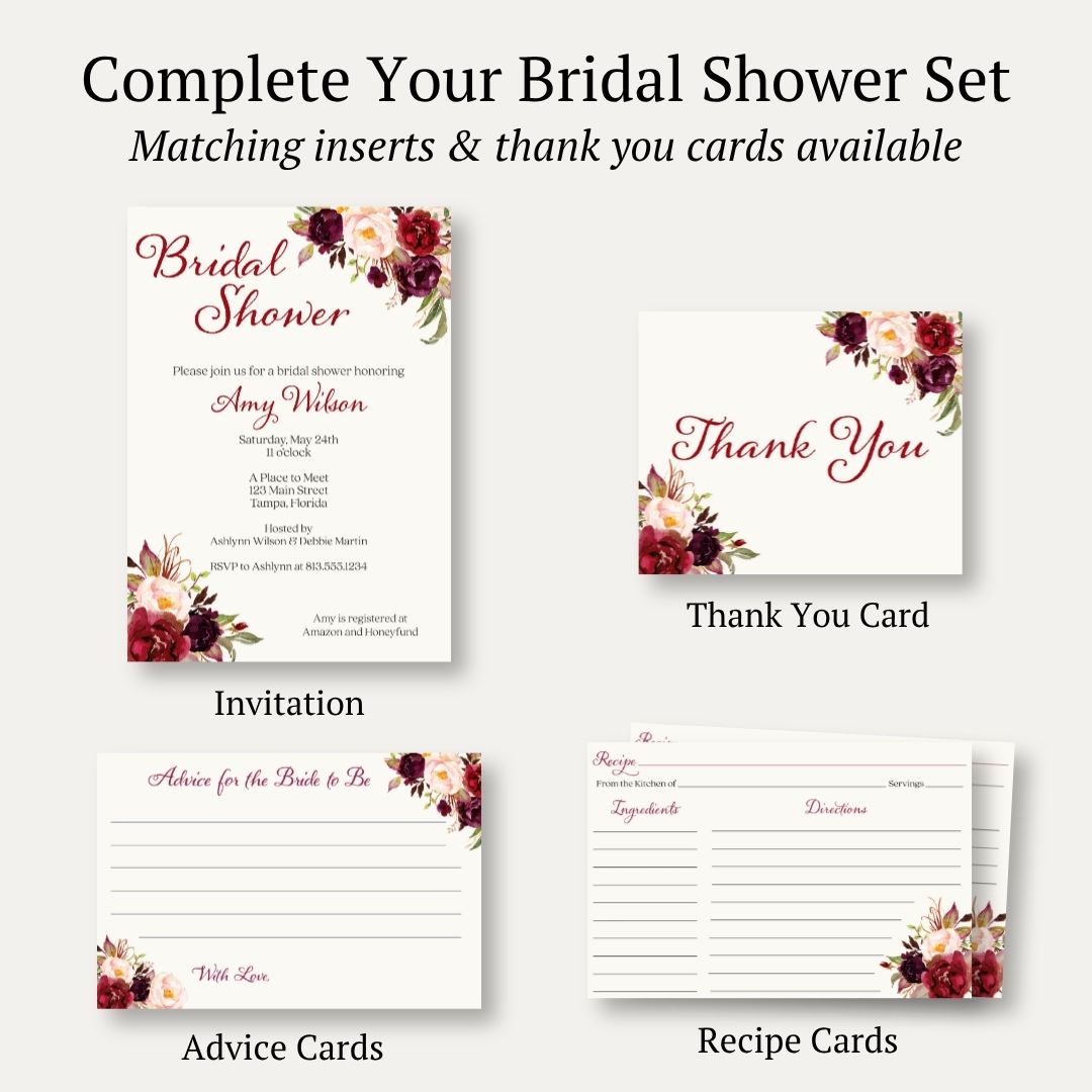 Burgundy Blooms Bridal Shower Invitation