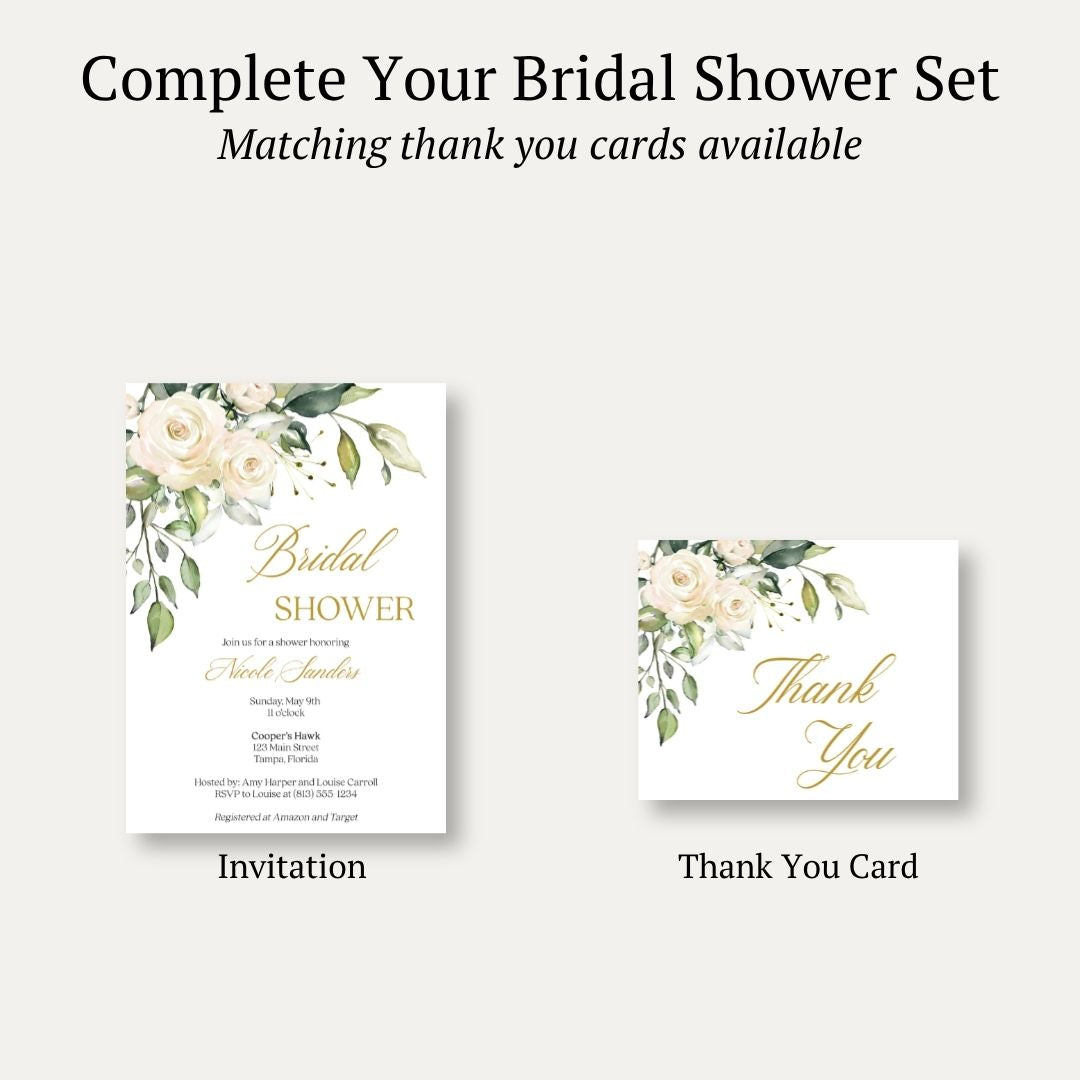 White Rose Bridal Shower Invitation