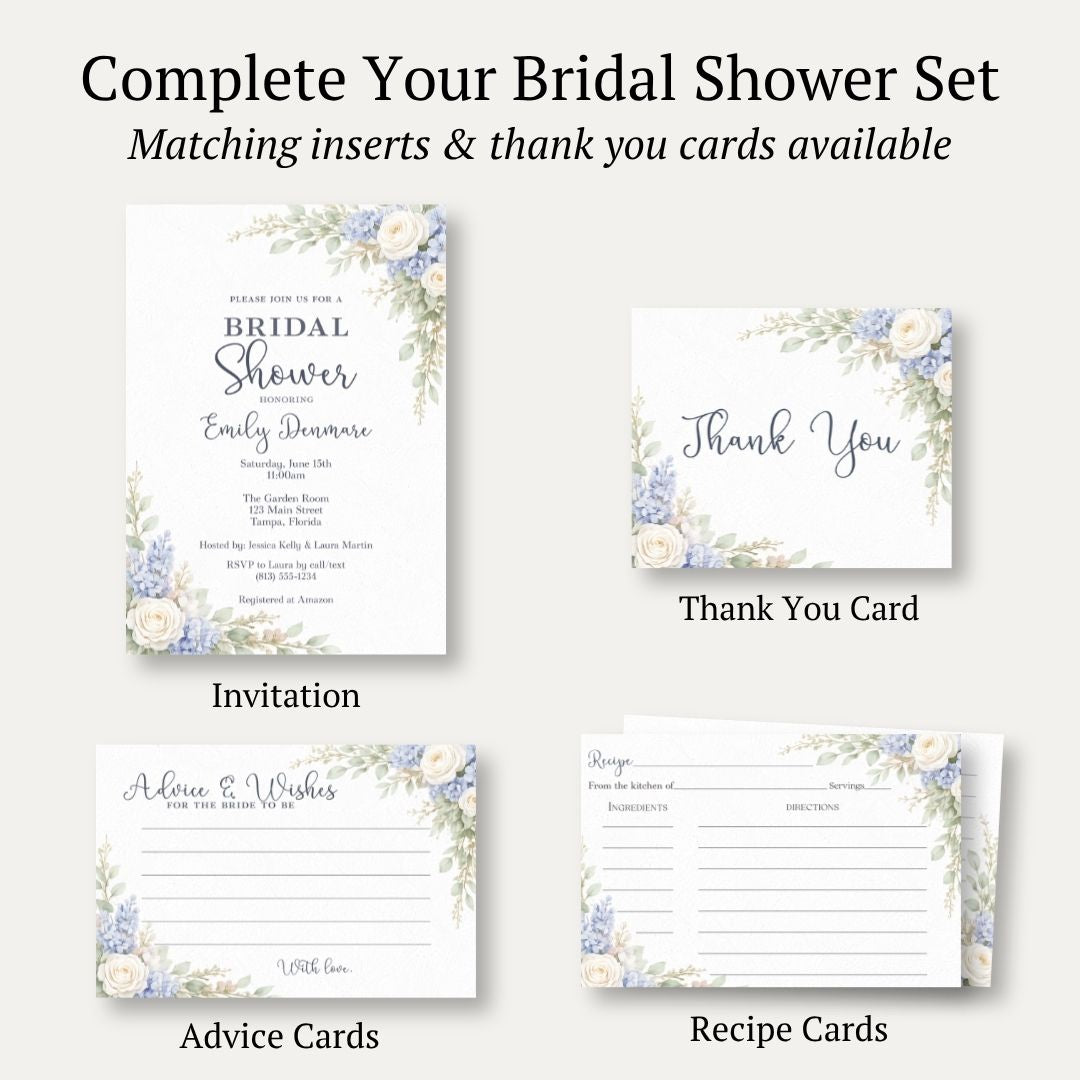 Sage & Blue Blooms Floral Bridal Shower Invitation
