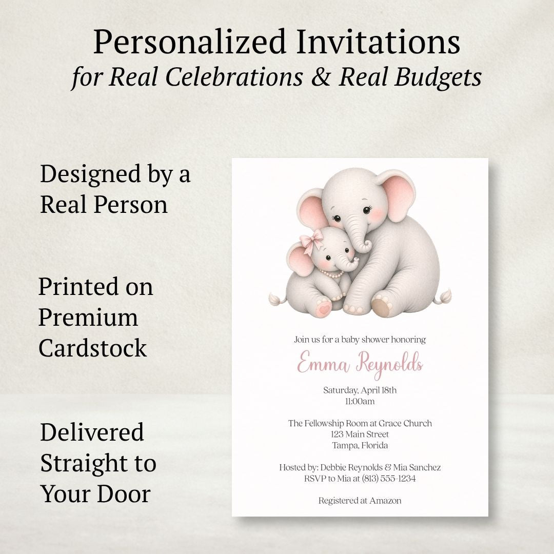Little Peanut Girl Elephant Baby Shower Invitation
