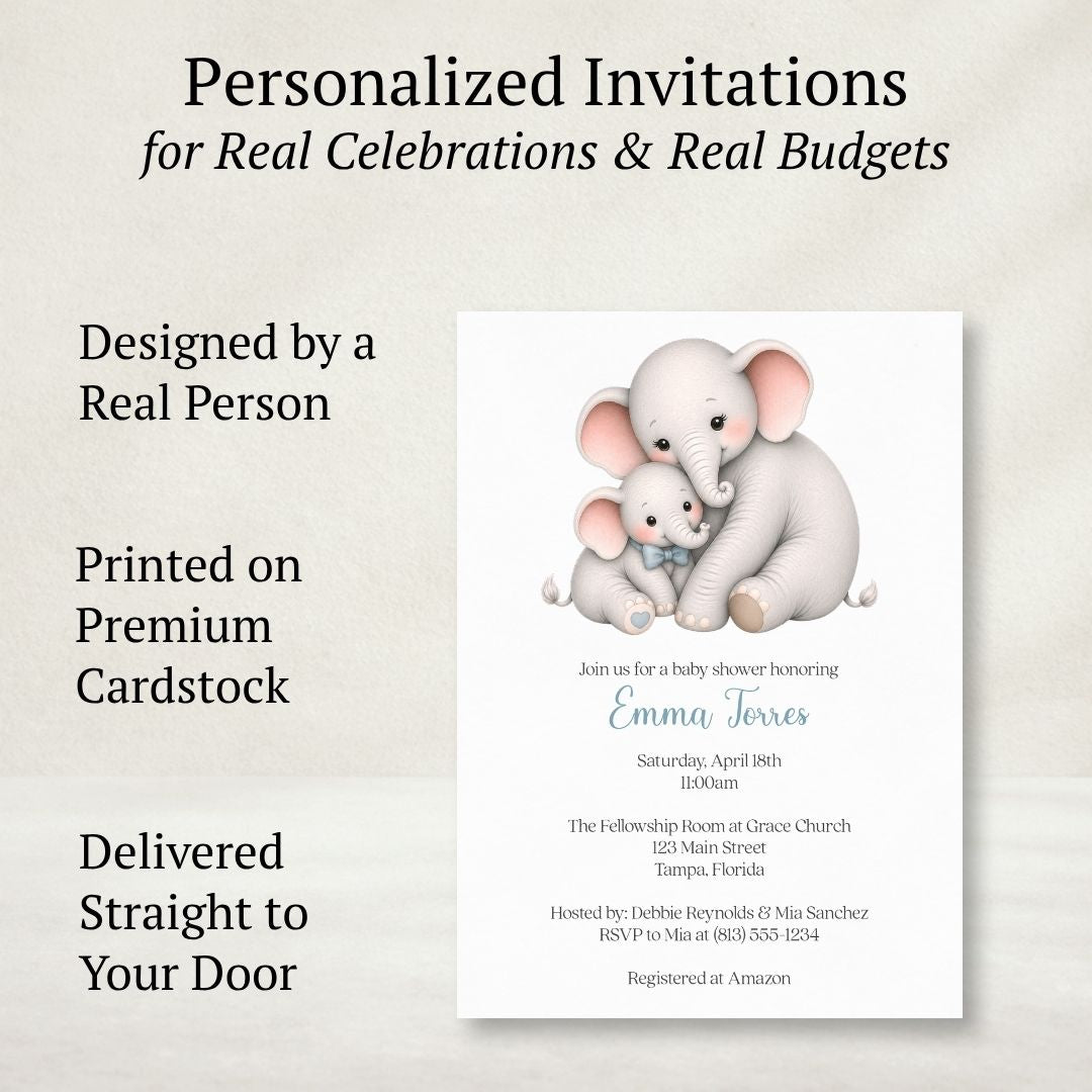 Little Peanut Boy Elephant Baby Shower Invitation