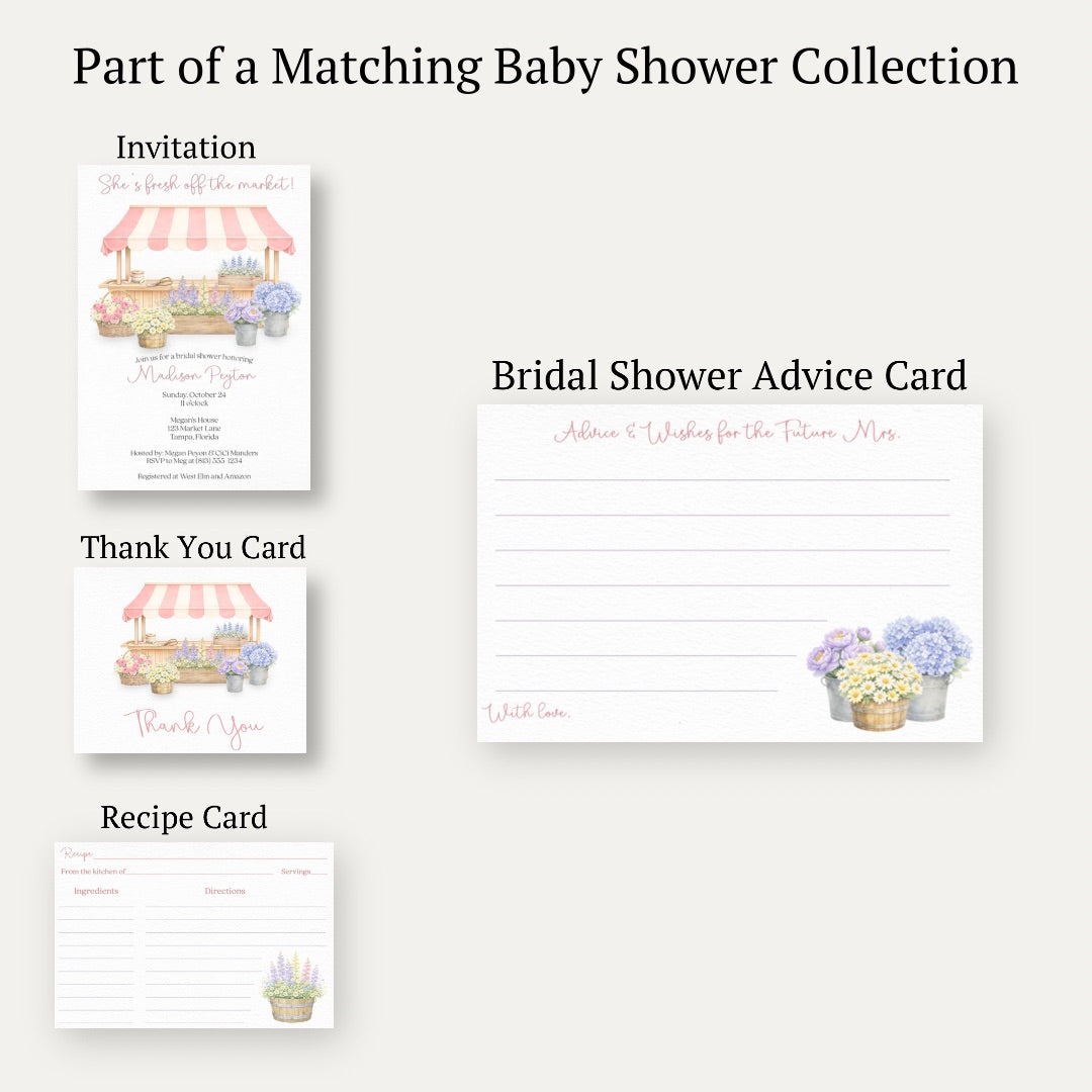 She's Fresh Off the Market Flower Cart Bridal Advice Card