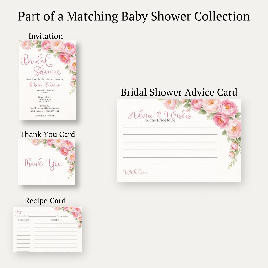 Peonies In Bloom Bridal Shower Advice Cards