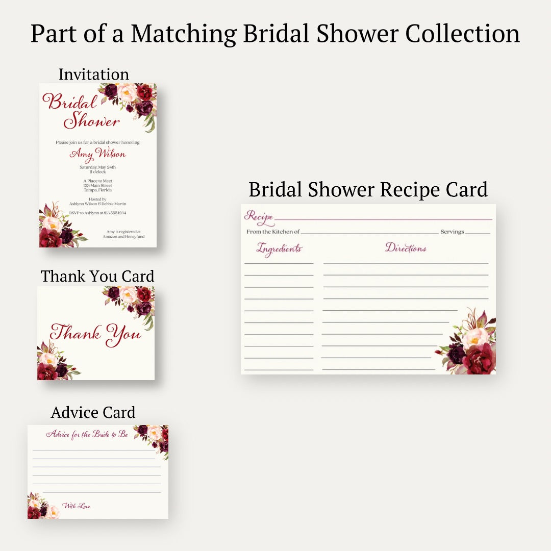 Burgundy Blooms Recipe Cards