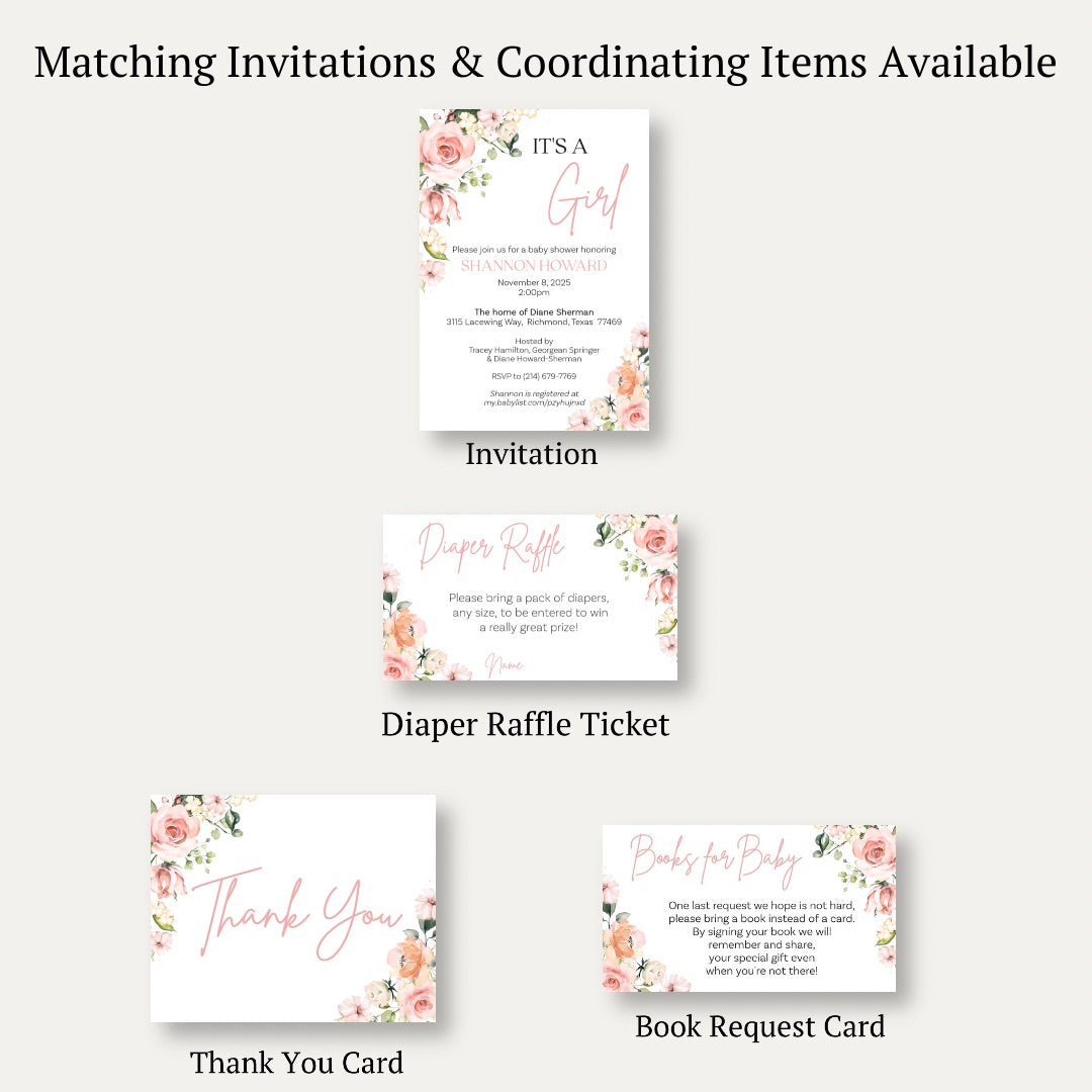 It's A Girl Floral Diaper Raffle Ticket