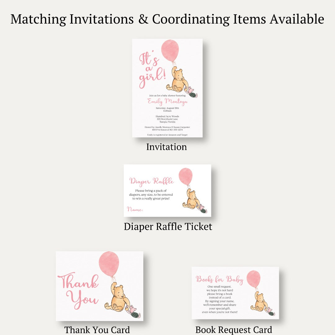 Winnie The Pooh Pink Balloon Diaper Raffle Ticket