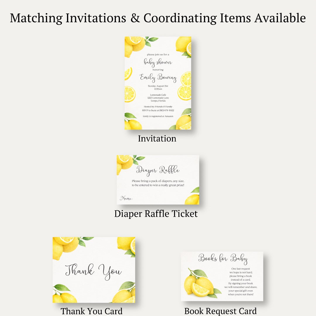 Lemon Baby Shower Diaper Raffle Ticket