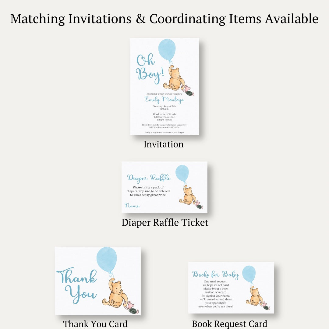 Winnie the Pooh Blue Balloon Diaper Raffle Ticket