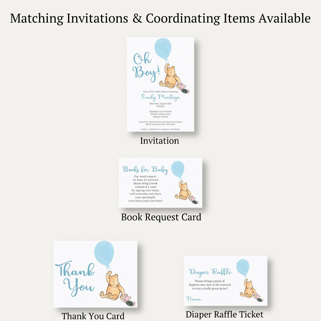 Winnie the Pooh Blue Balloon Baby Shower Insert
