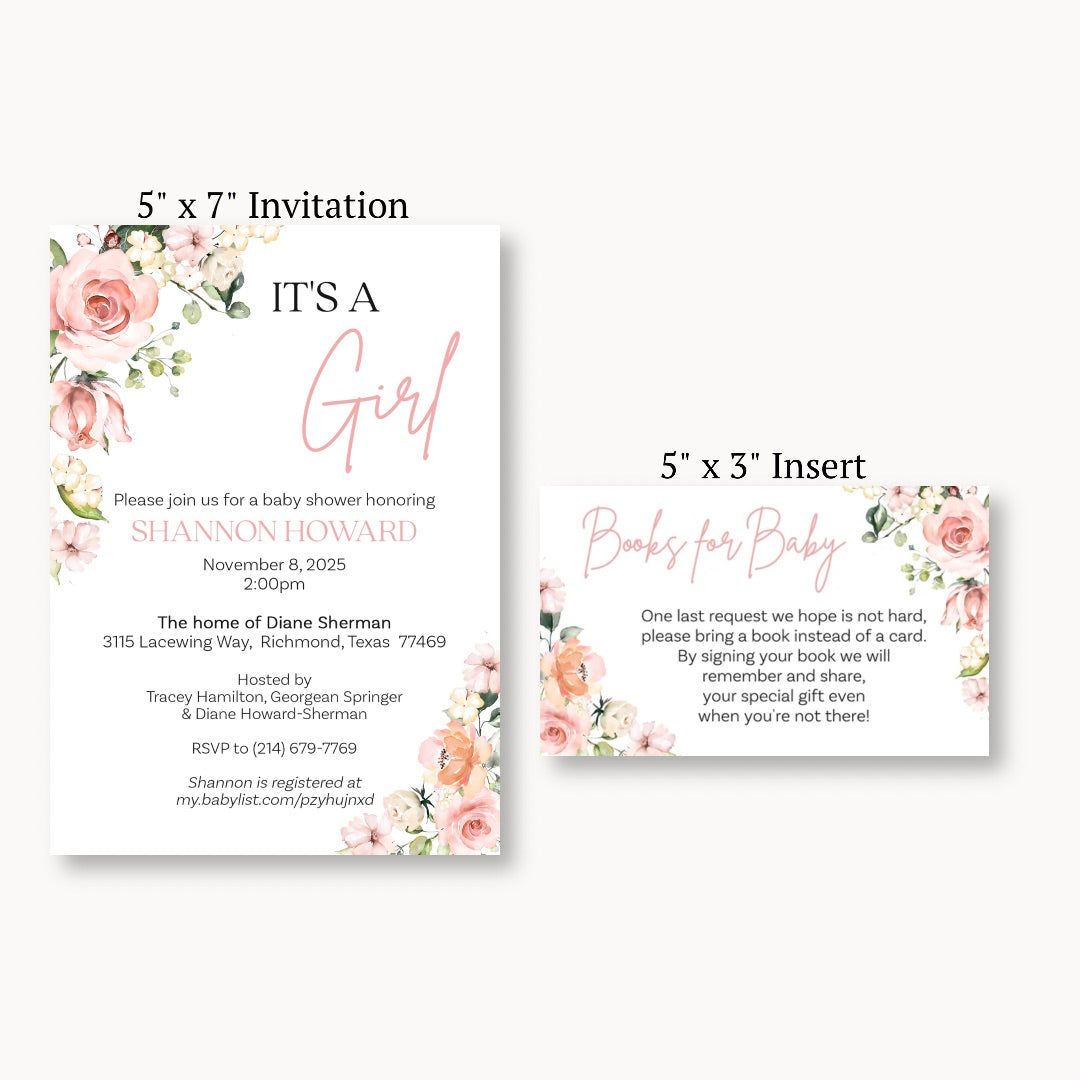 It's A Girl Floral Bring a Book Card