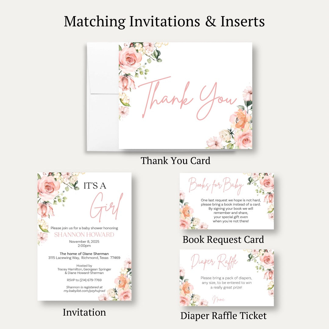 It's A Girl Floral Baby Shower Thank You Card