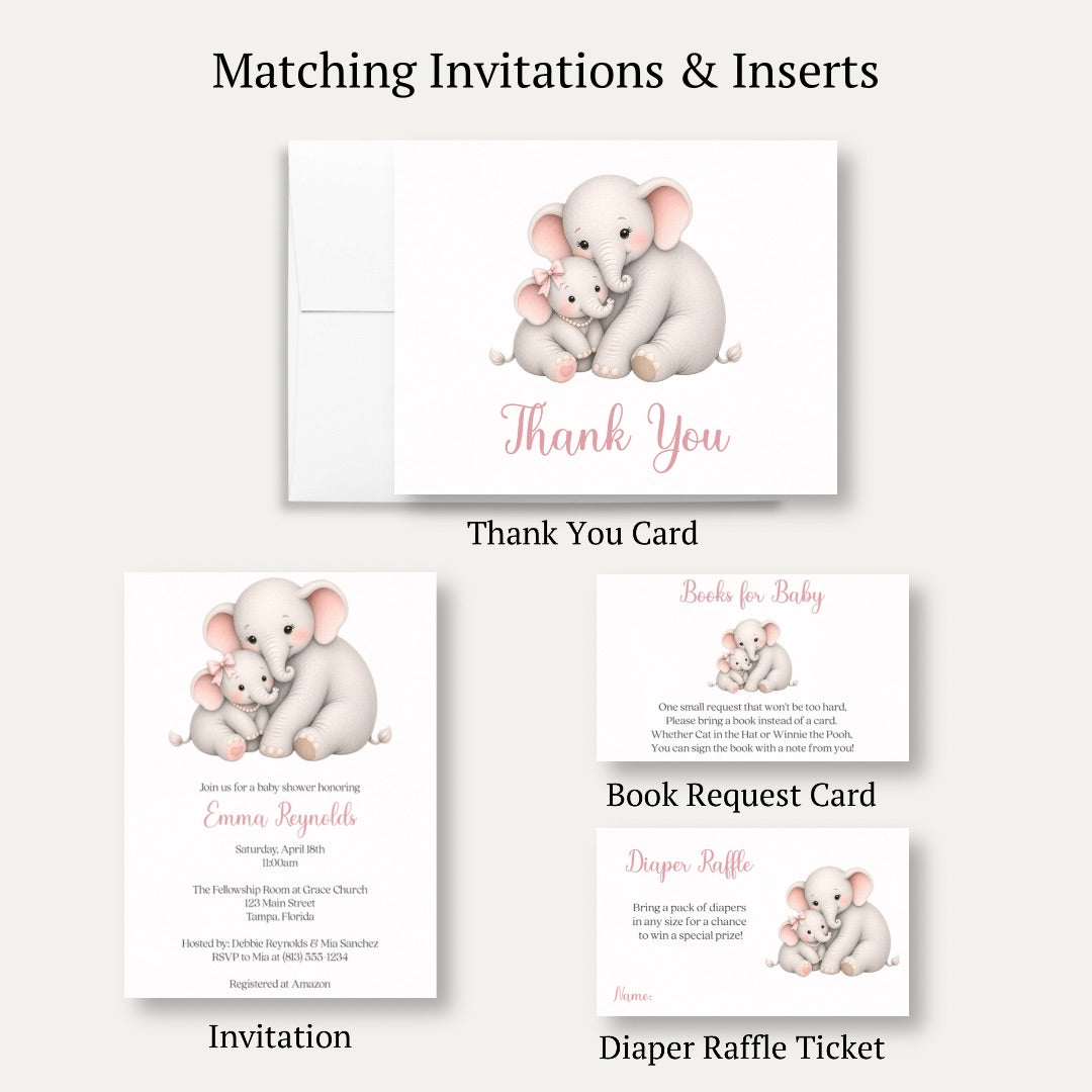 Little Peanut Girl Elephant Baby Shower Thank You Card
