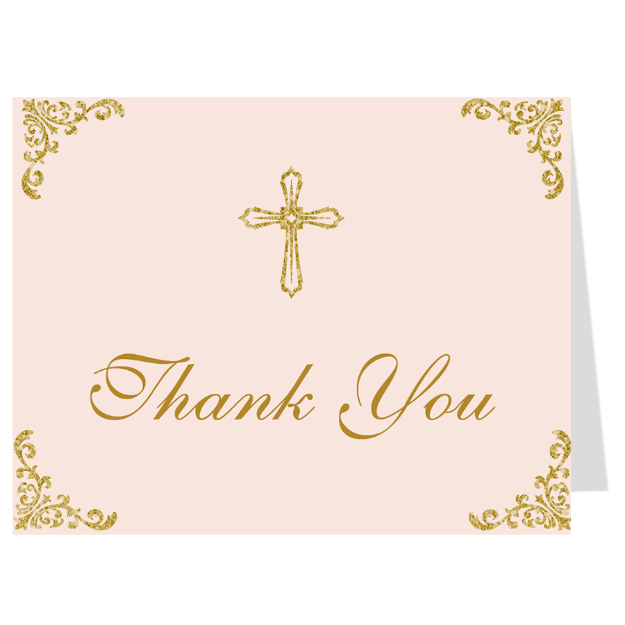 Scrolling Corners and Cross Thank You Card