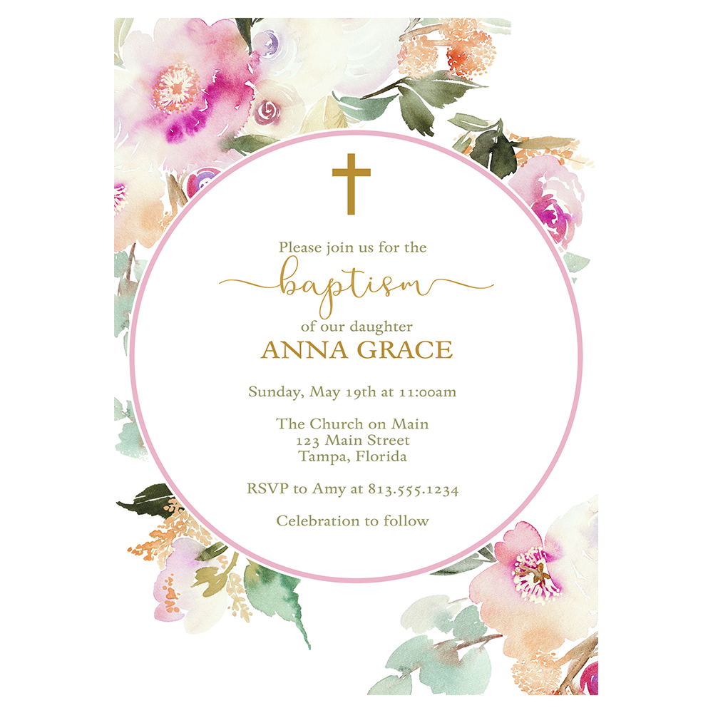 Floral Circles Cross Invitation