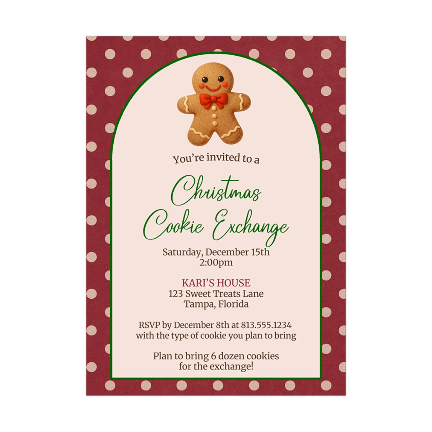 Polka Dot Christmas Cookie Exchange Invitation