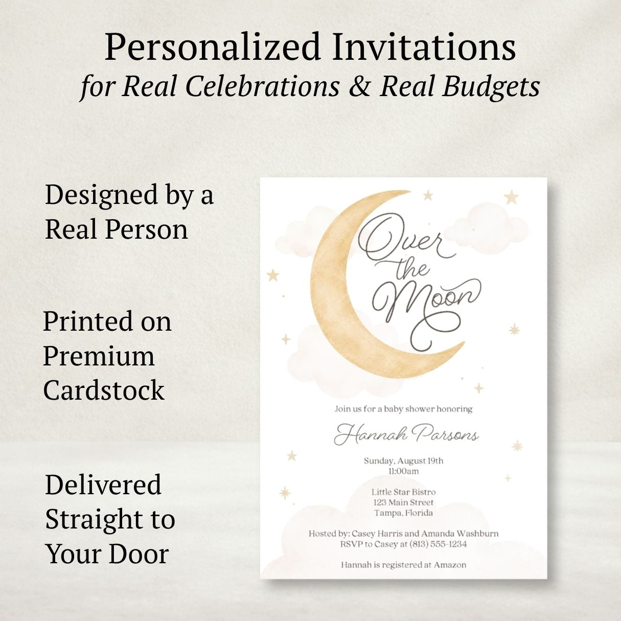 Over the Moon Neutral Baby Shower Invitations