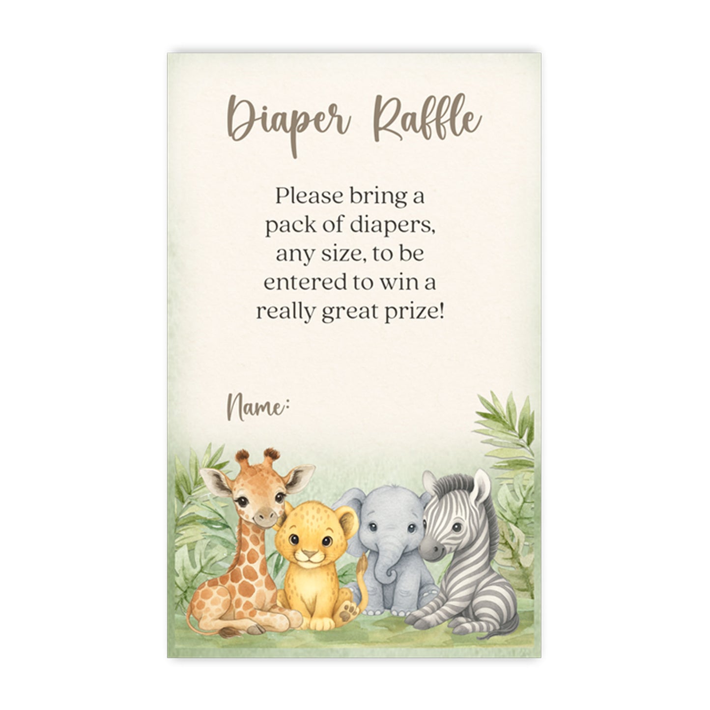 Watercolor Safari Diaper Raffle Ticket
