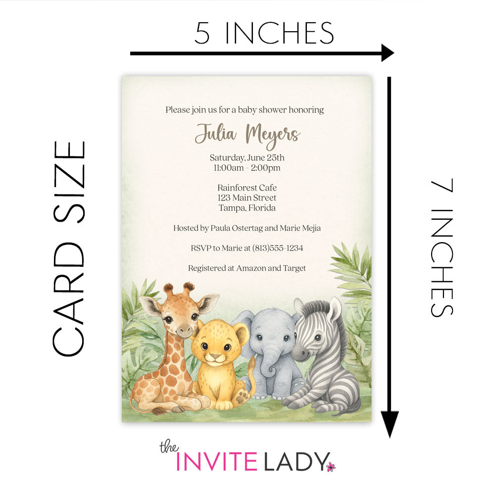 Watercolor Safari Animals Invitation