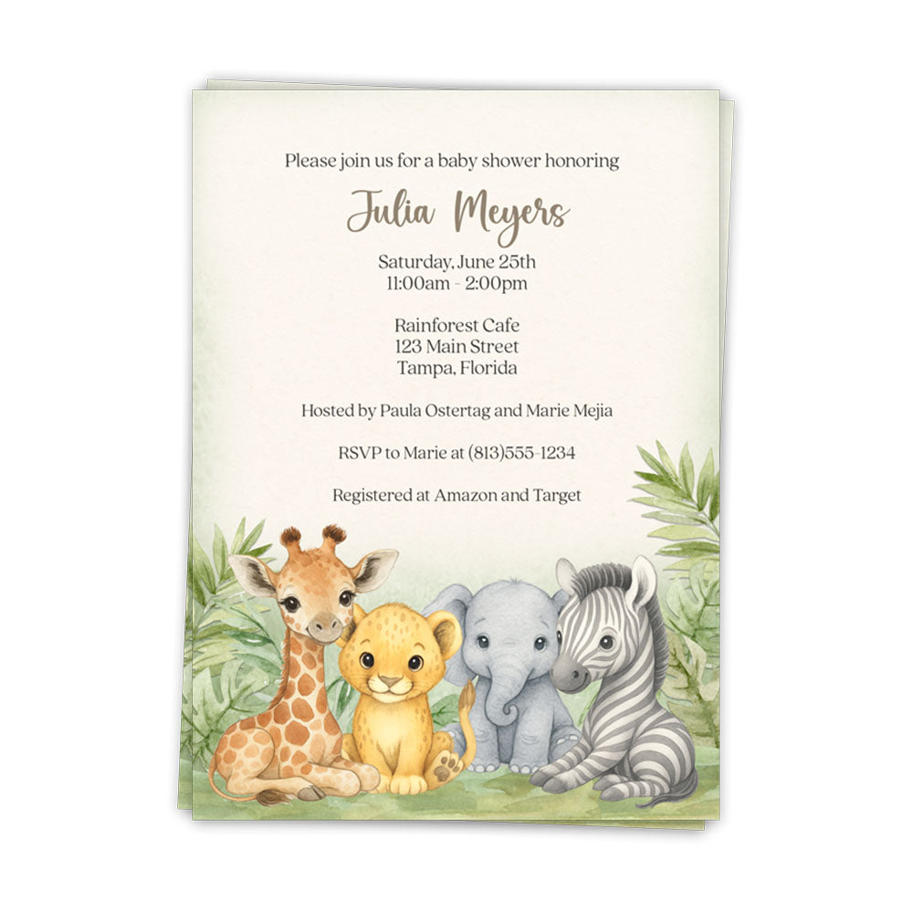 Watercolor Safari Animals Invitation