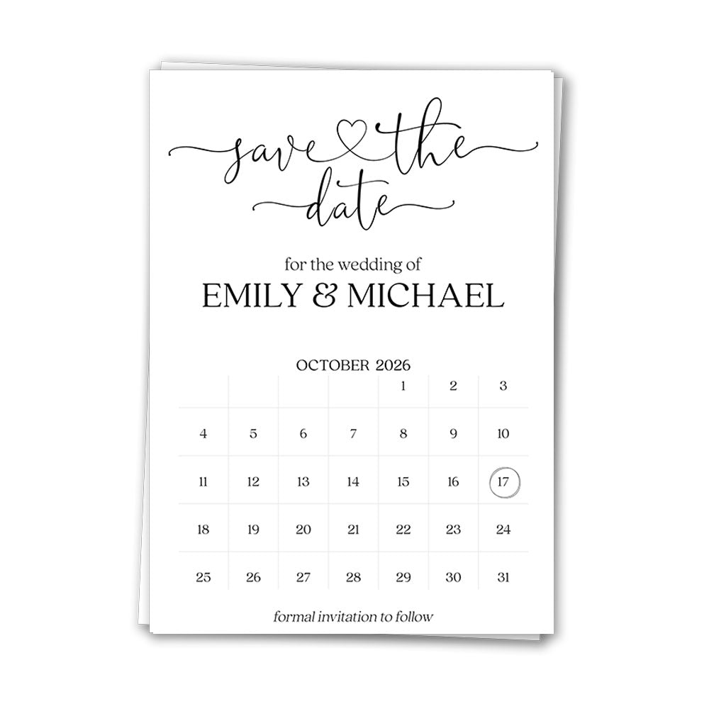 Calendar Save The Date Cards - White