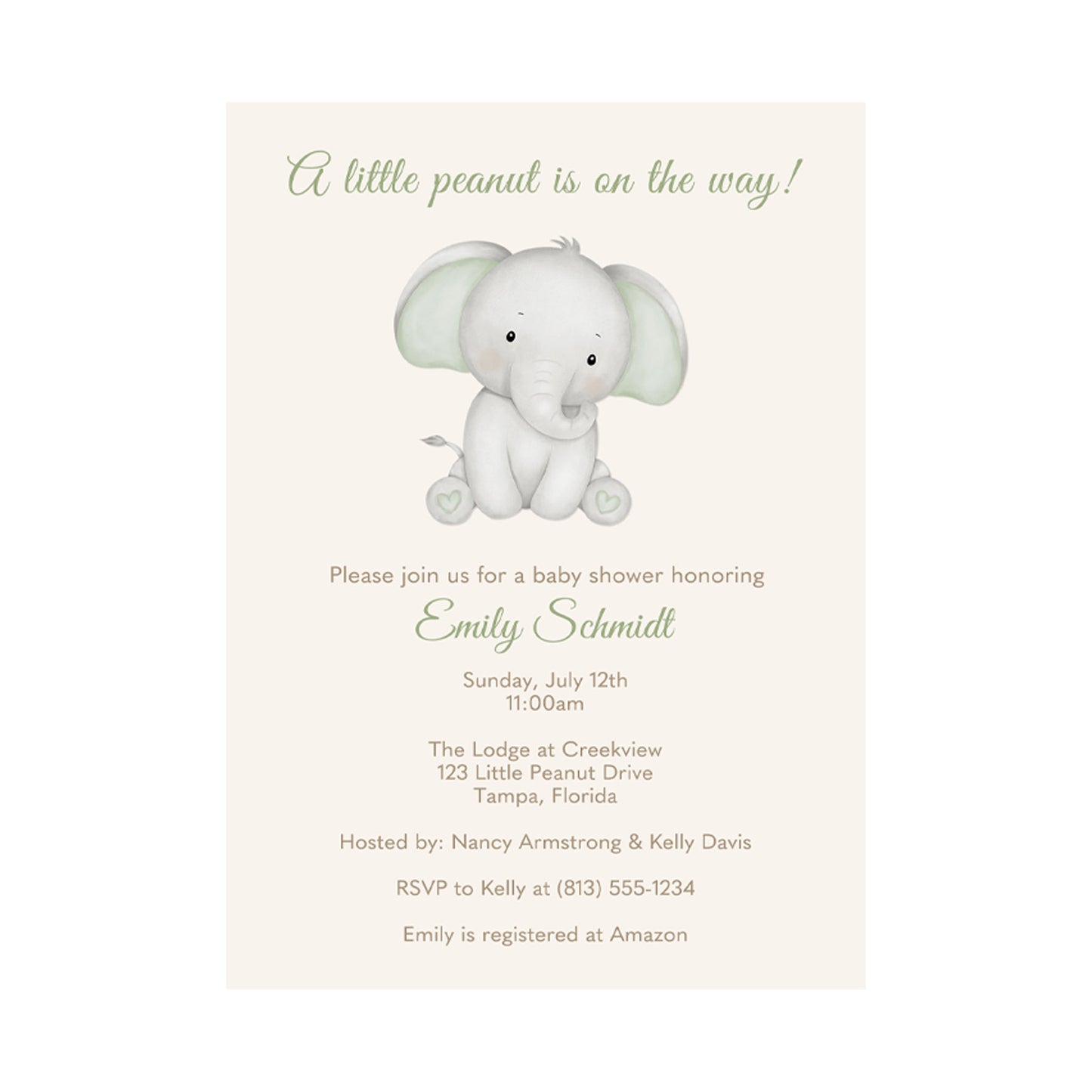 Watercolor Elephant Baby Shower Invitation