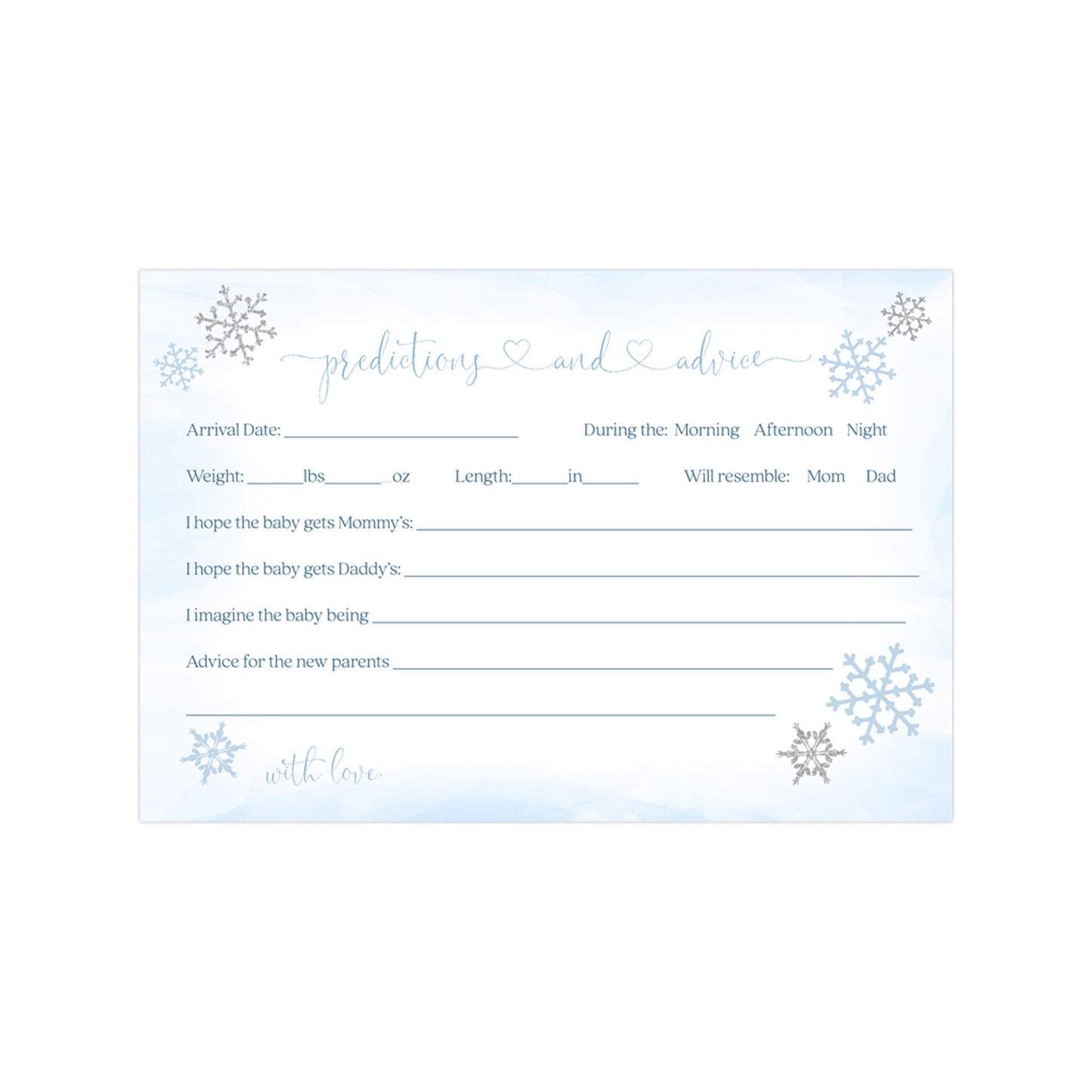 Little Snowflake Baby Shower Predictions Card