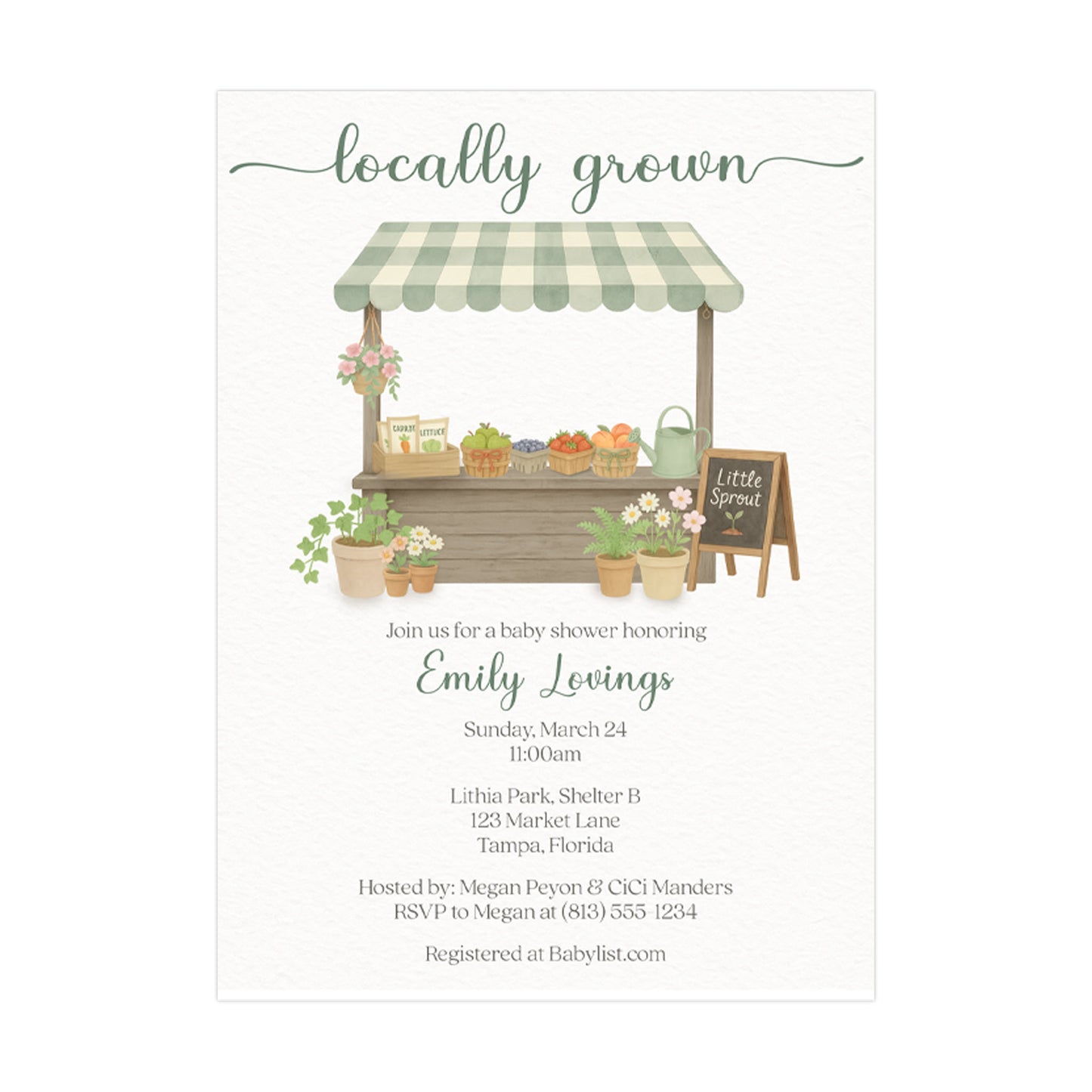 Locally Grown Baby Shower Invitations Printed Farmers Market Little Sprout Invite