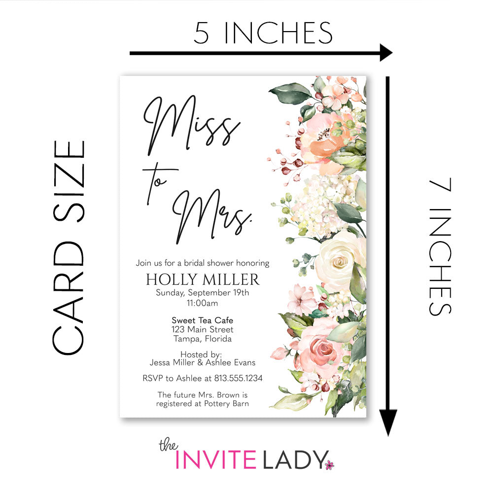 Miss to Mrs. Floral Bridal Shower Invitation