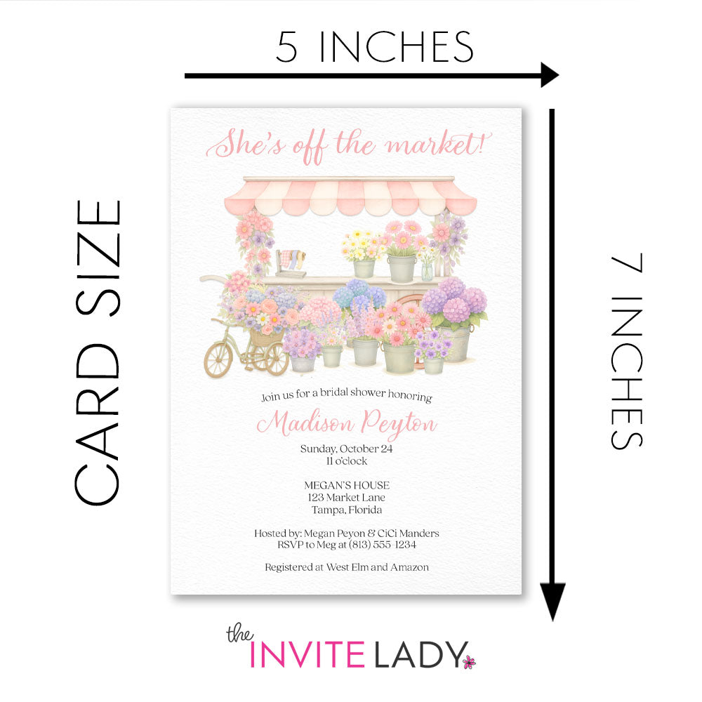 She's Fresh Off the Market Flower Cart Bridal Shower Invitation