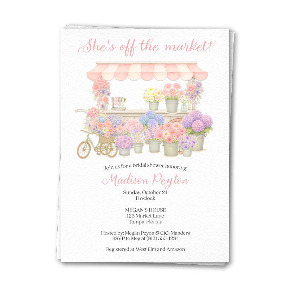 She's Fresh Off the Market Flower Cart Bridal Shower Invitation