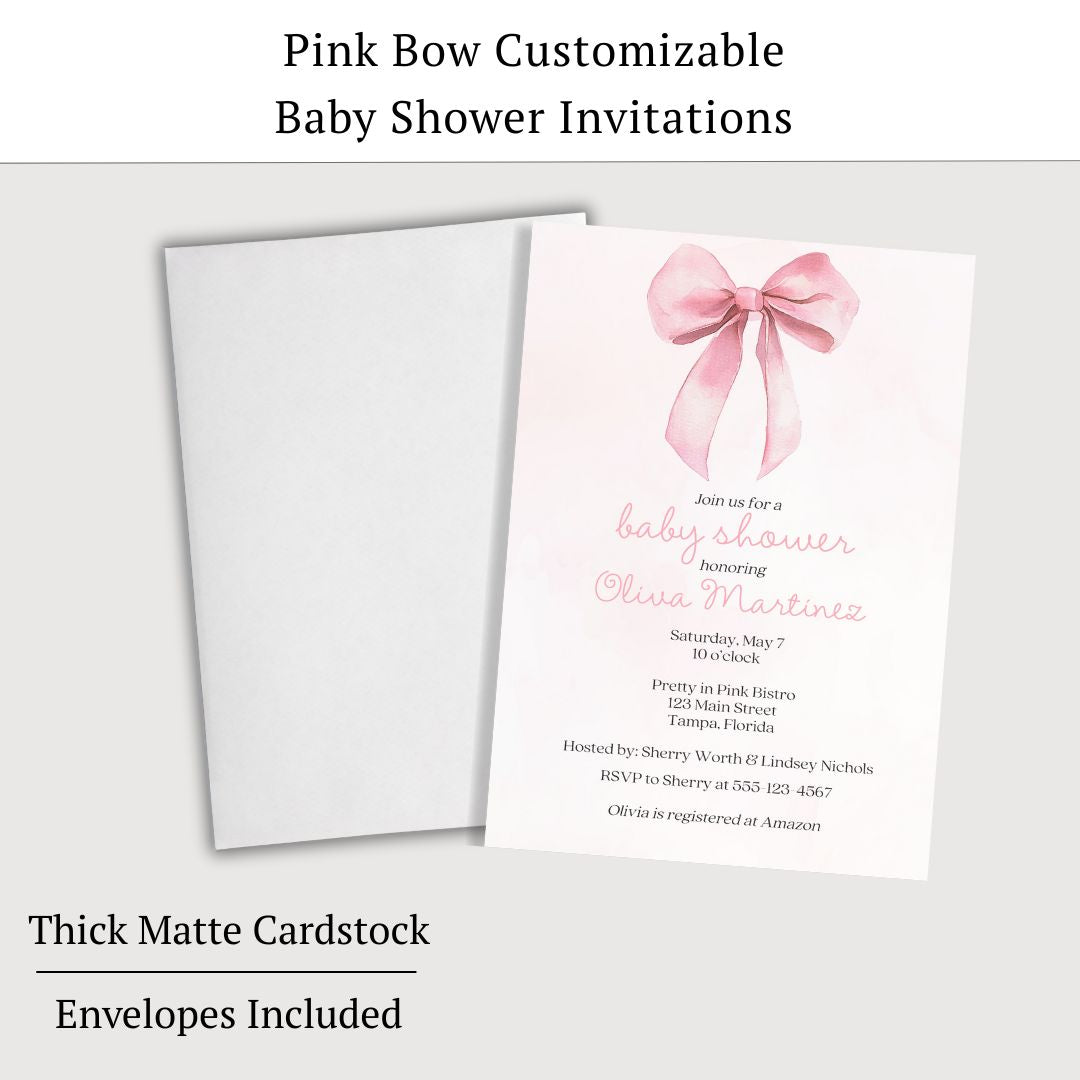 Pink Bow Baby Shower Invitation