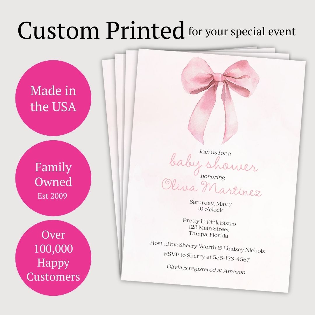 Pink Bow Baby Shower Invitation