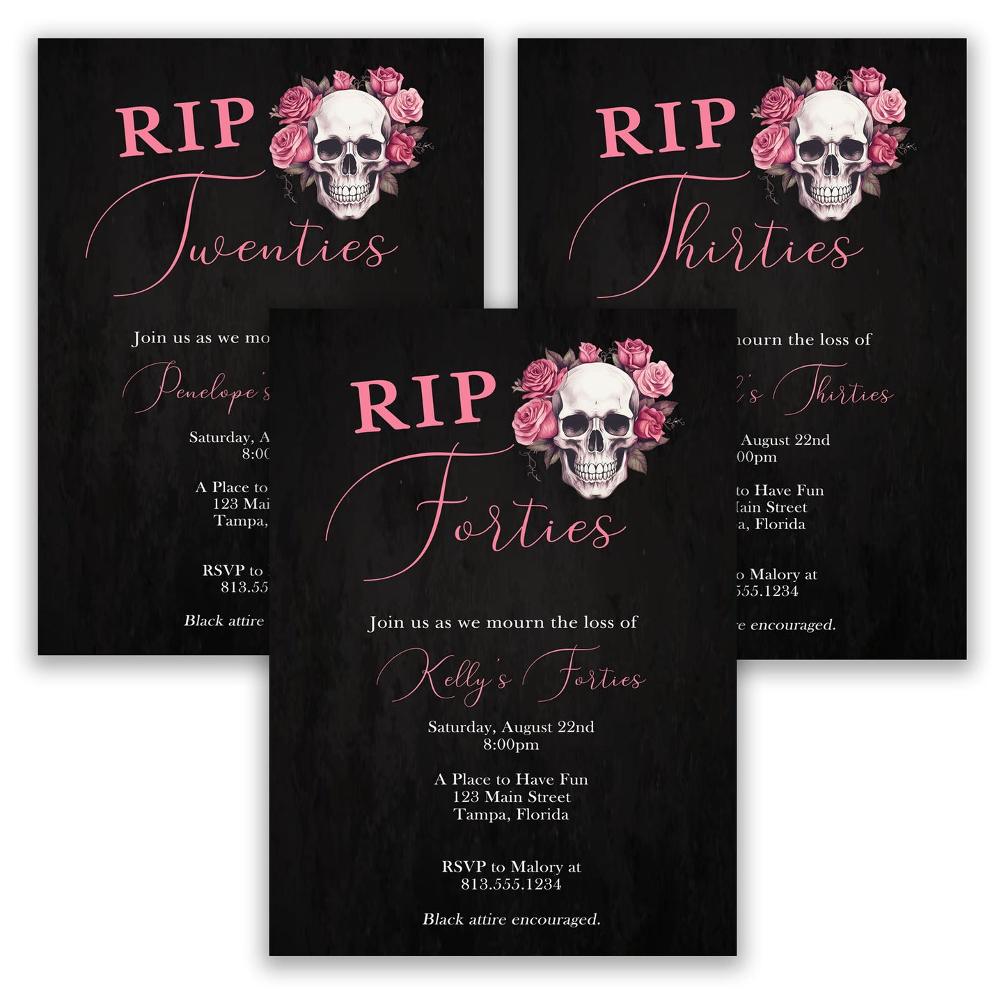 Death to Her Youth RIP Milestone Birthday Party Invitation