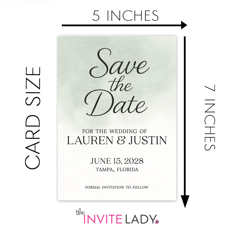 Watercolor Ombre Sage Green Save the Date Cards