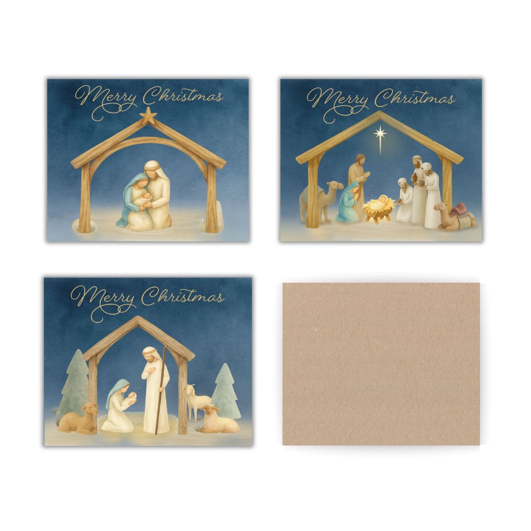 The Willow Collection Nativity Christmas Cards – 3 Design Set, Religious Holiday Greetings with Envelopes