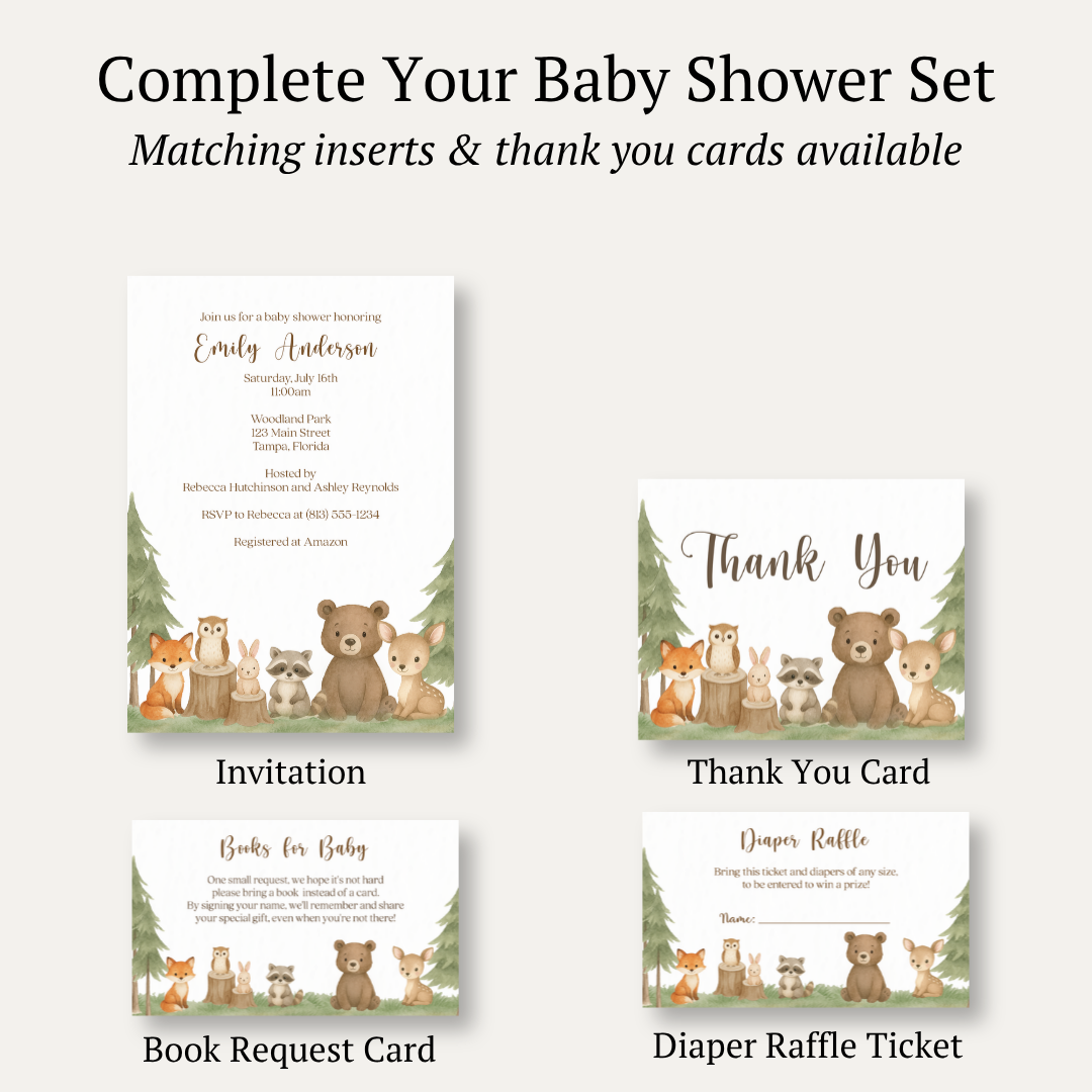 Woodland Animals Baby Shower Invitation