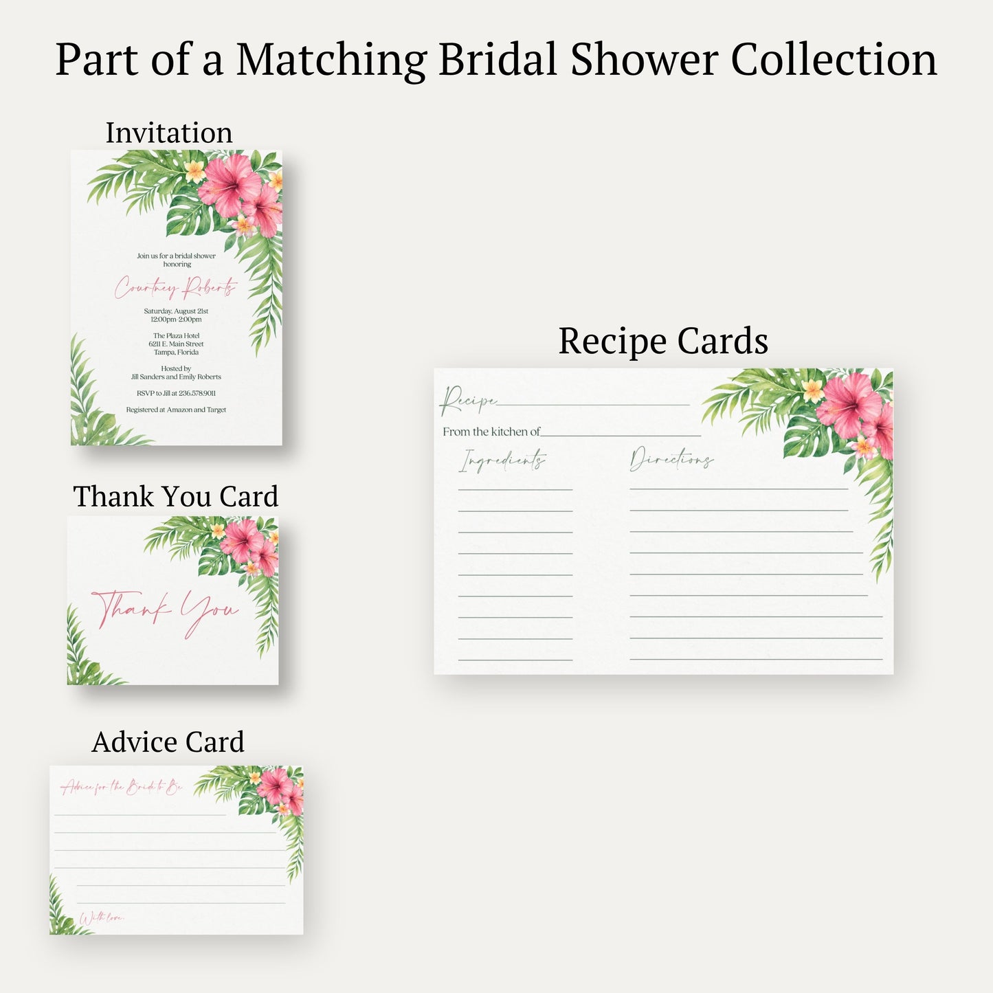Tropical Bridal Shower Recipe Cards