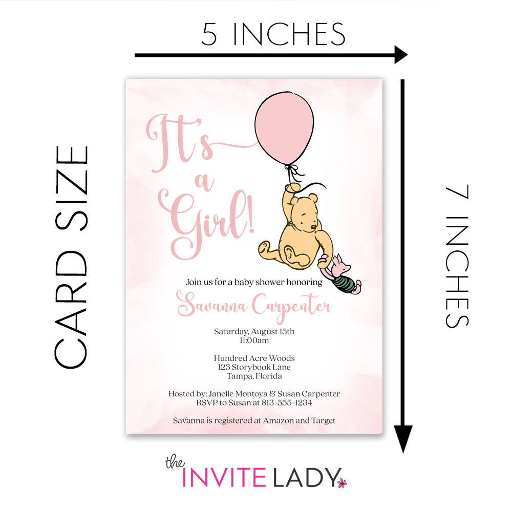 Winnie the Pooh Balloon Baby Shower Invitation