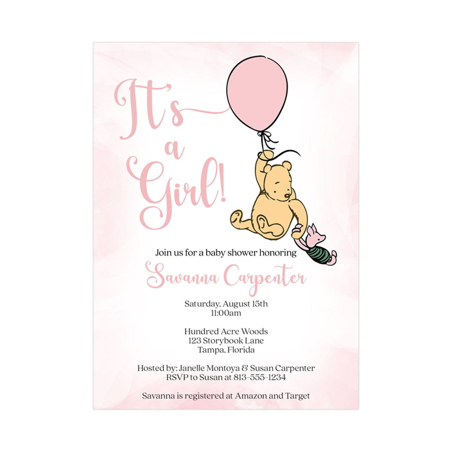Winnie the Pooh Balloon Baby Shower Invitation