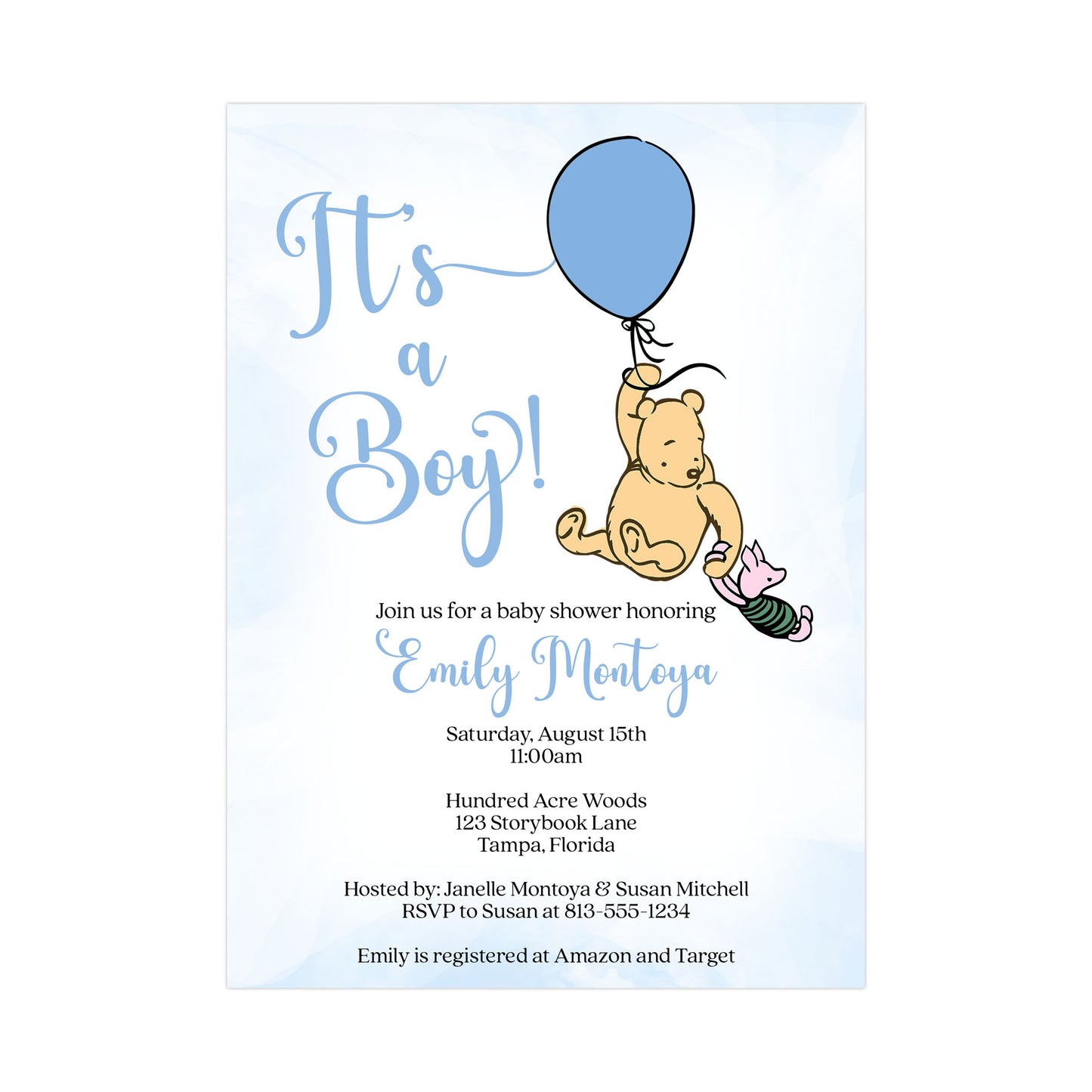 Winnie the Pooh Balloon Baby Shower Invitation