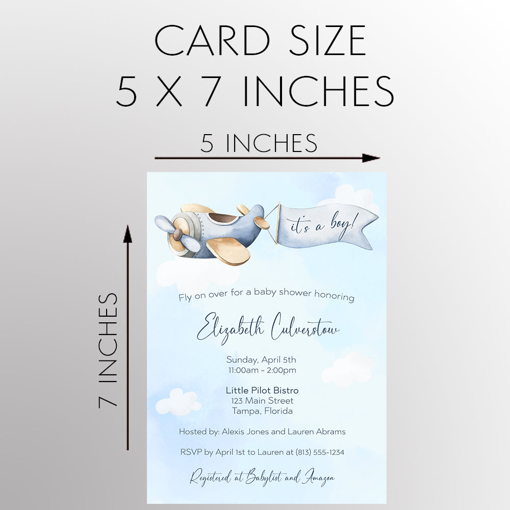 Watercolor Airplane Baby Shower Invitation