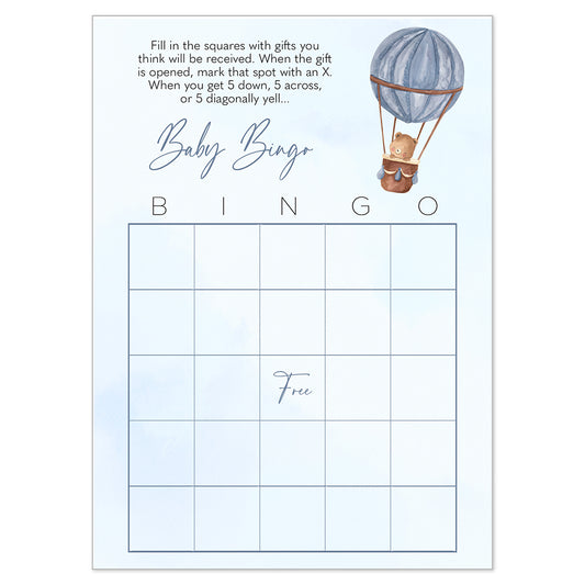 Hot Air Balloon Baby Shower Bingo Card