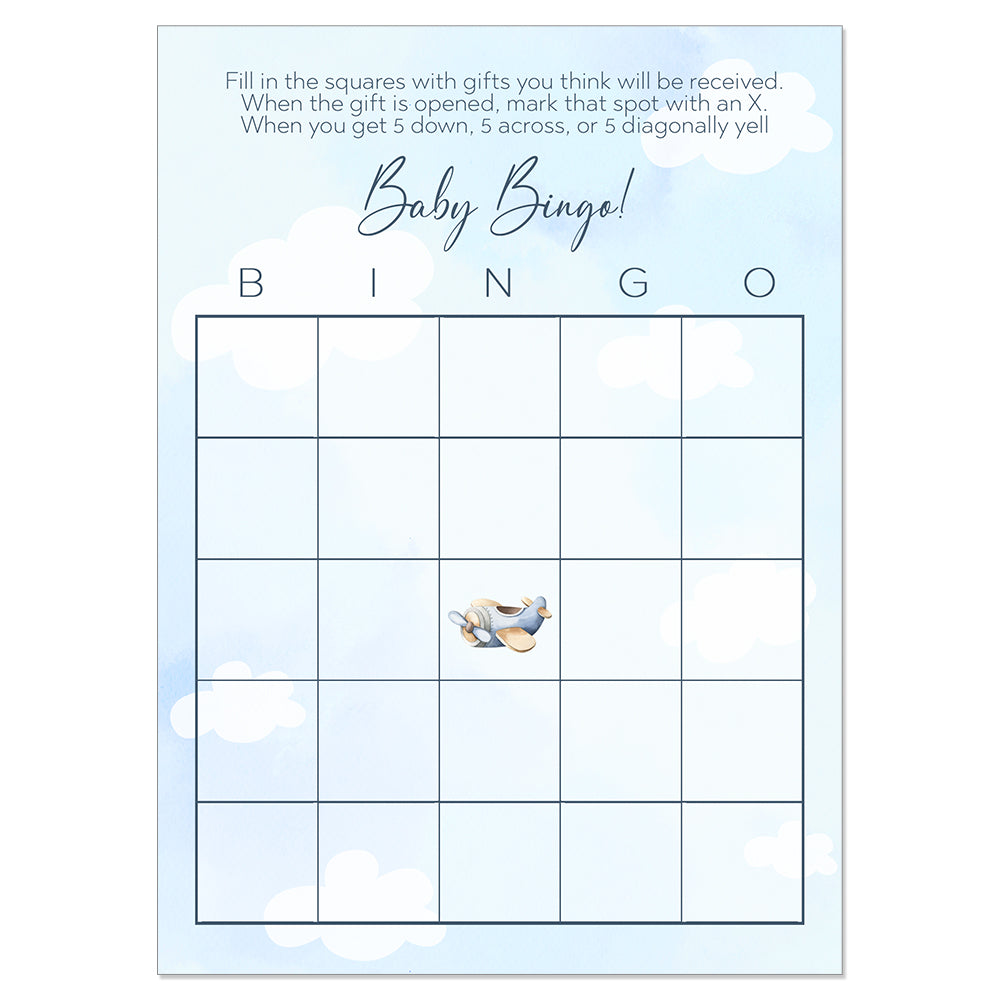 Airplane Baby Shower Bingo Card